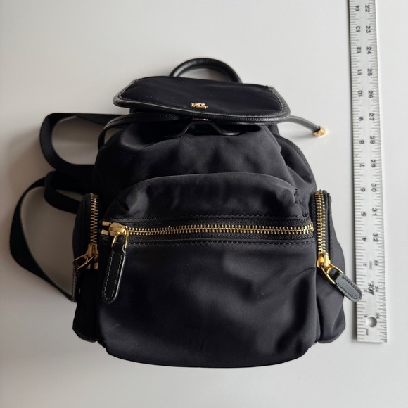 Lauren Ralph Lauren Keely Small Black Nylon Satin Gold Trim Backpack Bag - Picture 13 of 13